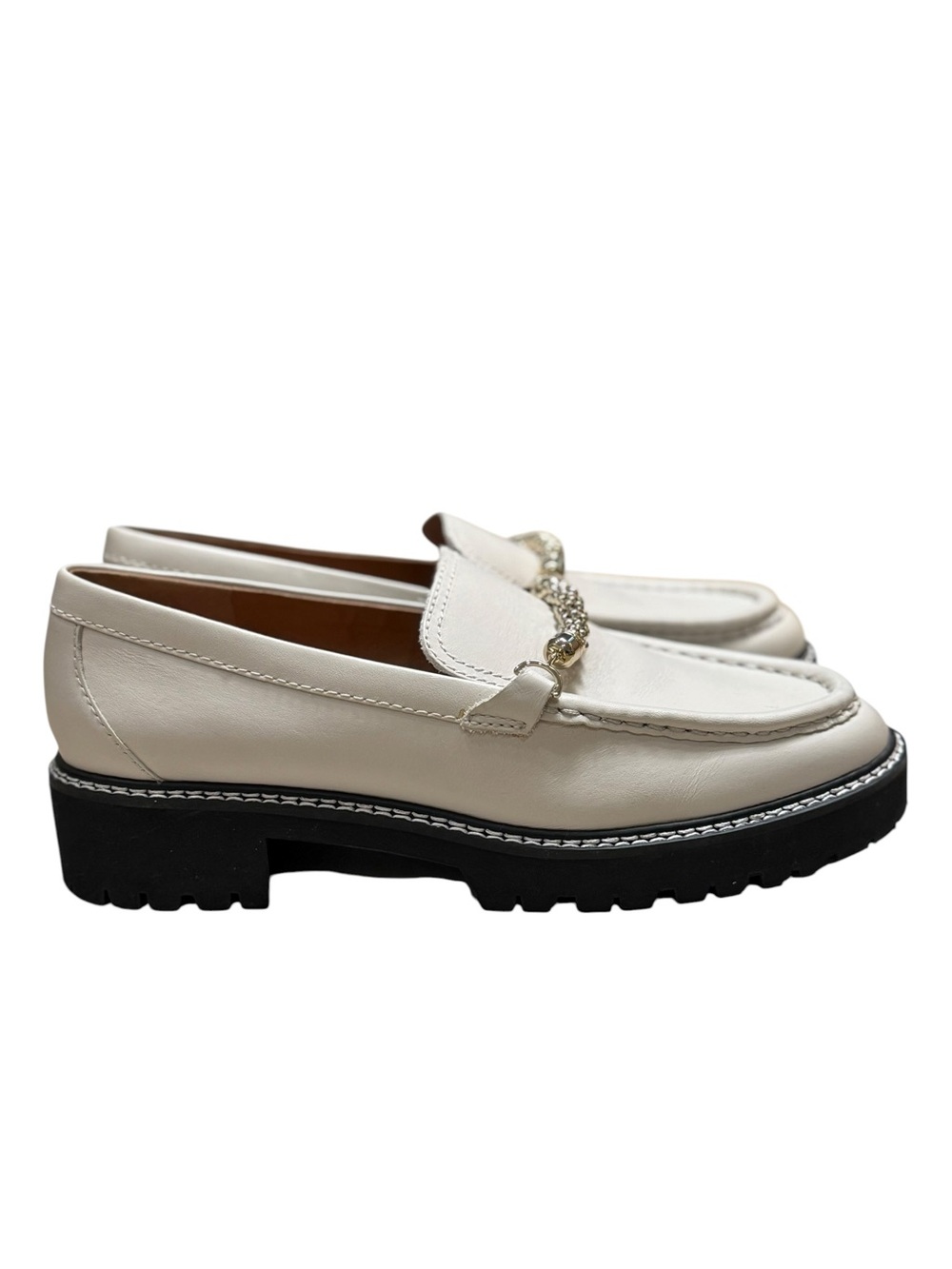 Franco Sarto Balin Cream Leather Platform Lug Loafers Size 8M Preppy Old Money